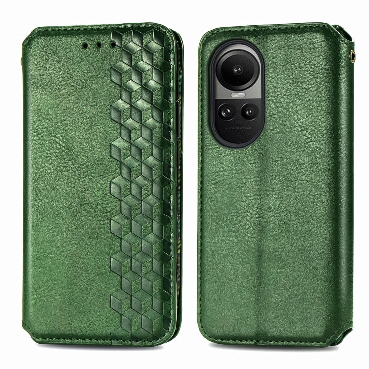 For OPPO Reno10 Global / 10 Pro Global Cubic Grid Pressed Magnetic Leather Phone Case