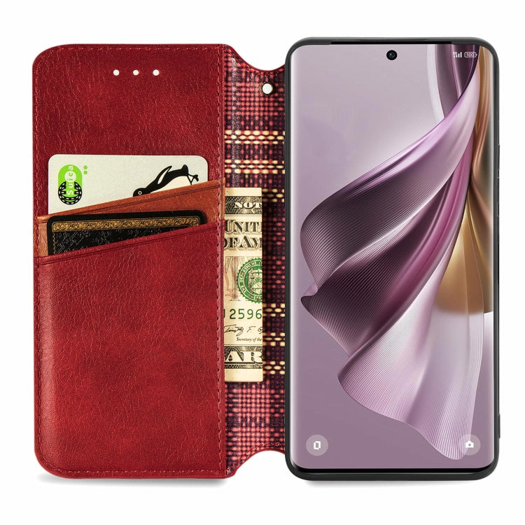 For OPPO Reno10 Pro EU Cubic Grid Pressed Magnetic Leather Phone Case