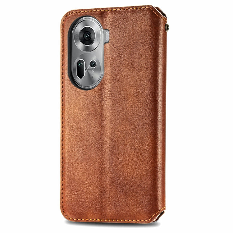 For OPPO Reno11 5G EU Cubic Grid Pressed Magnetic Leather Phone Case