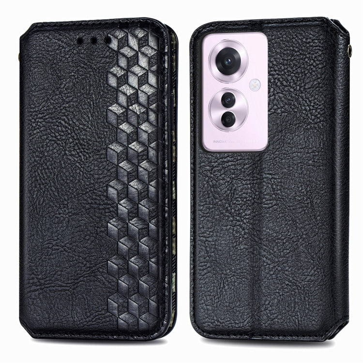For OPPO Reno11 F 5G Cubic Grid Pressed Magnetic Leather Phone Case