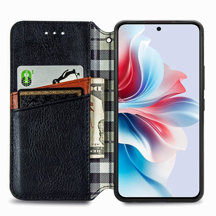 For OPPO Reno11 F 5G Cubic Grid Pressed Magnetic Leather Phone Case