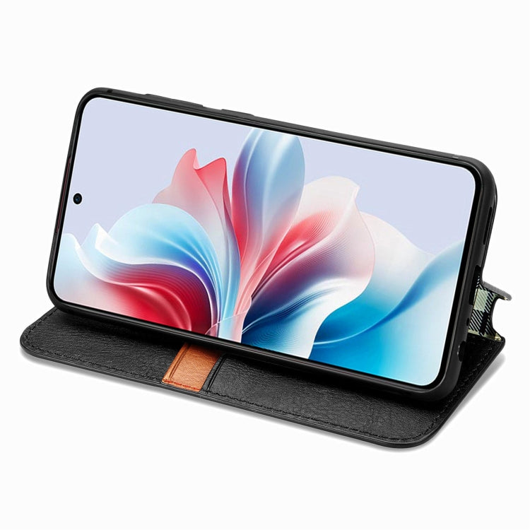 For OPPO Reno11 F 5G Cubic Grid Pressed Magnetic Leather Phone Case