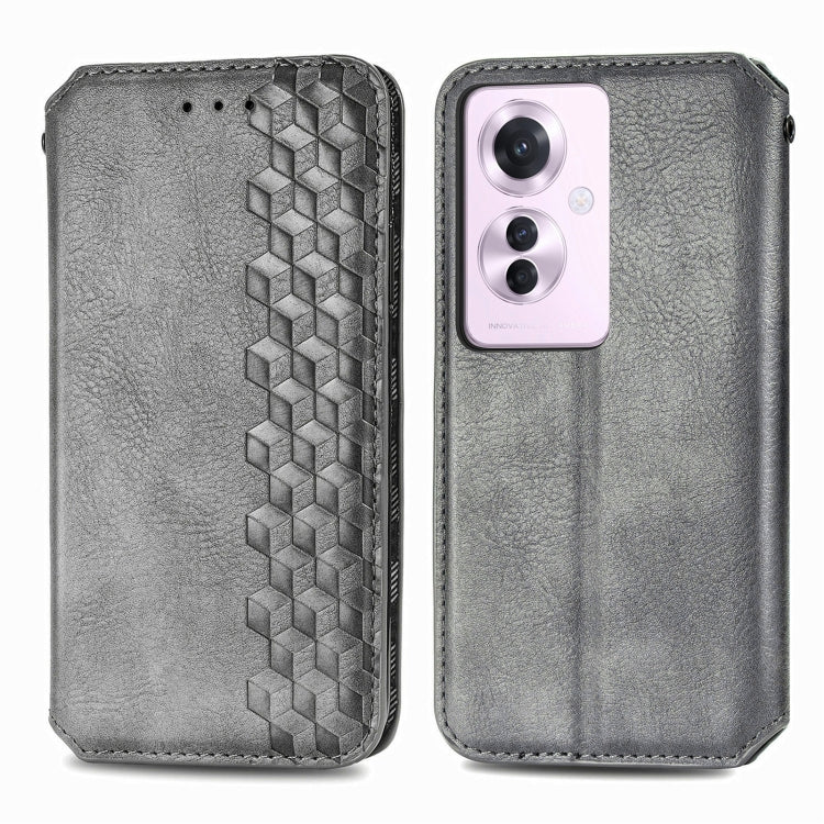 For OPPO Reno11 F 5G Cubic Grid Pressed Magnetic Leather Phone Case