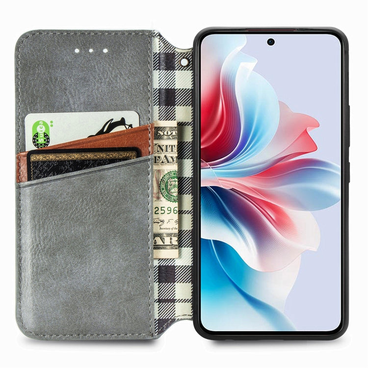 For OPPO Reno11 F 5G Cubic Grid Pressed Magnetic Leather Phone Case