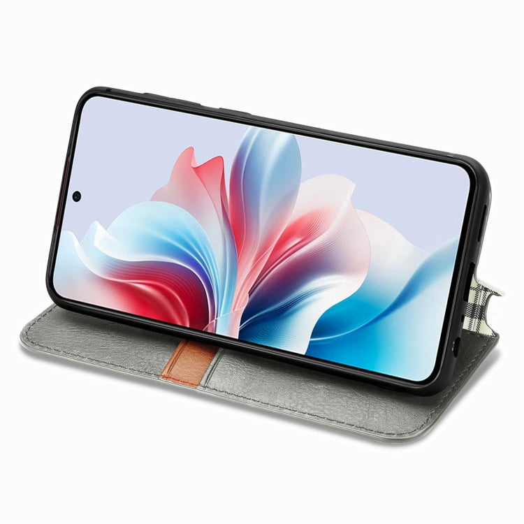For OPPO Reno11 F 5G Cubic Grid Pressed Magnetic Leather Phone Case