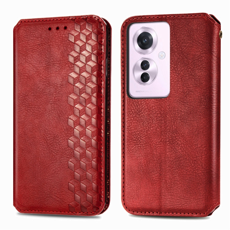 For OPPO Reno11 F 5G Cubic Grid Pressed Magnetic Leather Phone Case