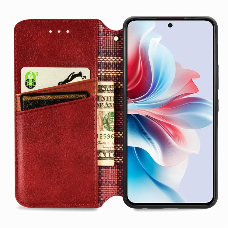 For OPPO Reno11 F 5G Cubic Grid Pressed Magnetic Leather Phone Case