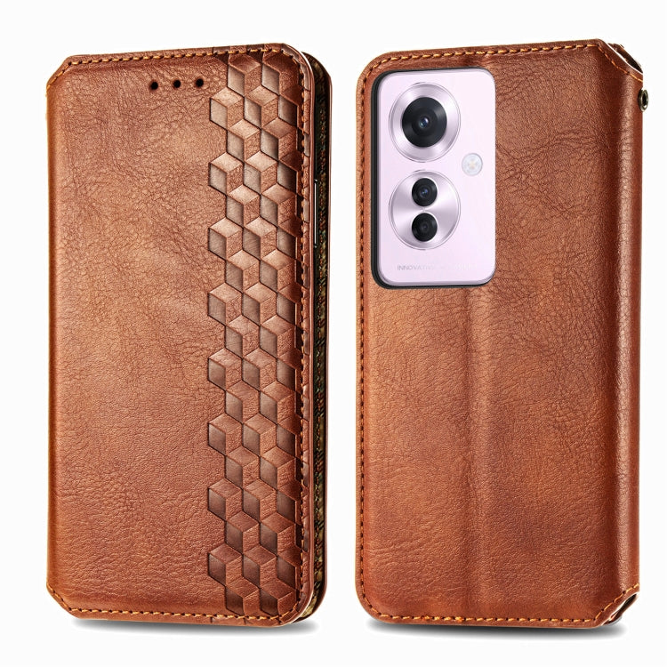 For OPPO Reno11 F 5G Cubic Grid Pressed Magnetic Leather Phone Case