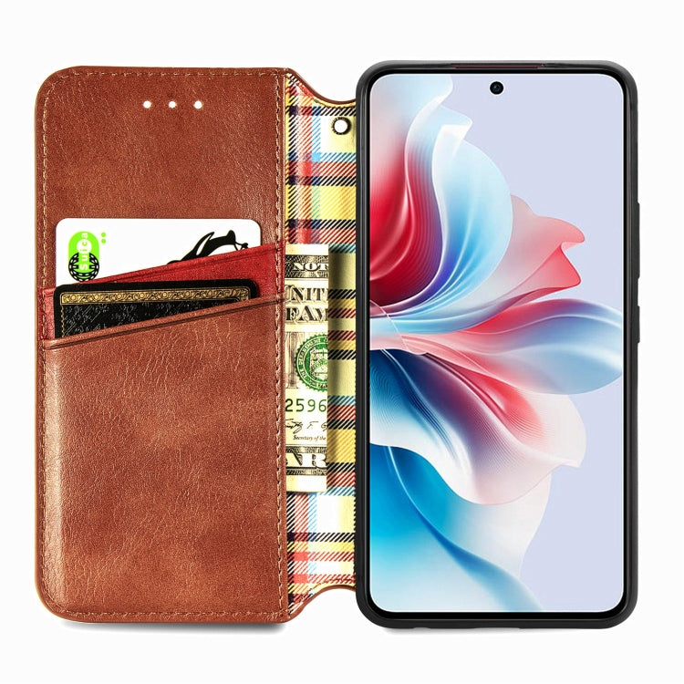 For OPPO Reno11 F 5G Cubic Grid Pressed Magnetic Leather Phone Case