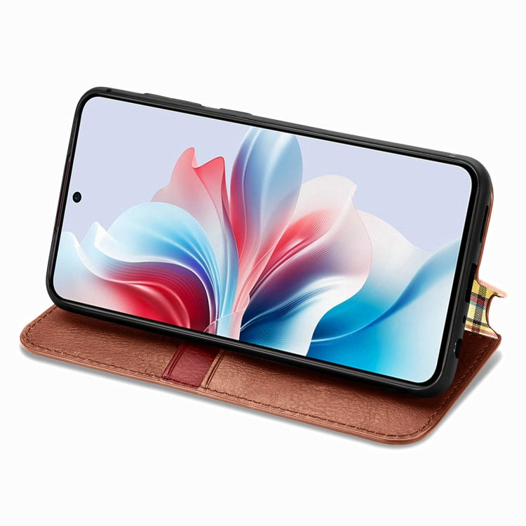 For OPPO Reno11 F 5G Cubic Grid Pressed Magnetic Leather Phone Case