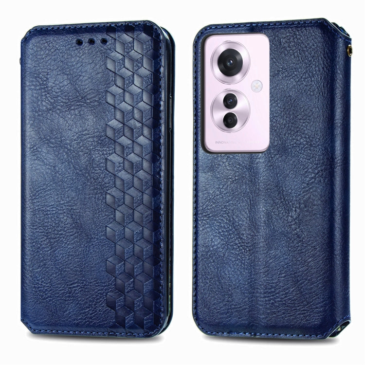 For OPPO Reno11 F 5G Cubic Grid Pressed Magnetic Leather Phone Case