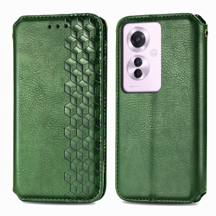 For OPPO Reno11 F 5G Cubic Grid Pressed Magnetic Leather Phone Case