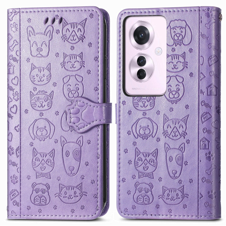 ForOPPO Reno11 F 5G Cat and Dog Embossed Leather Phone Case