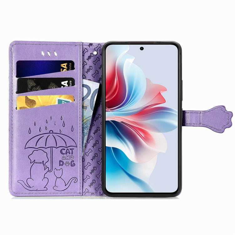 ForOPPO Reno11 F 5G Cat and Dog Embossed Leather Phone Case
