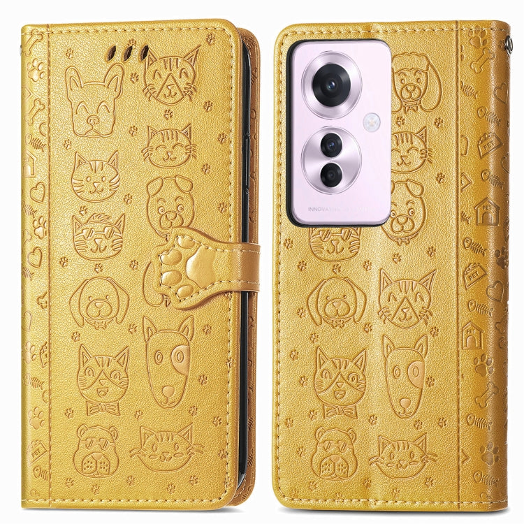 ForOPPO Reno11 F 5G Cat and Dog Embossed Leather Phone Case