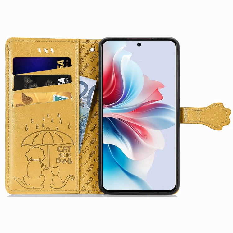 ForOPPO Reno11 F 5G Cat and Dog Embossed Leather Phone Case