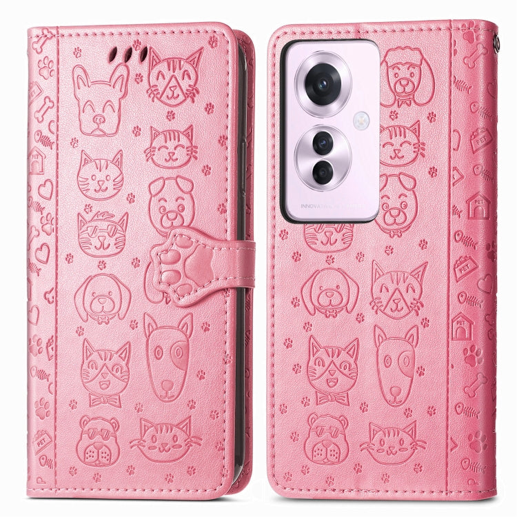 ForOPPO Reno11 F 5G Cat and Dog Embossed Leather Phone Case