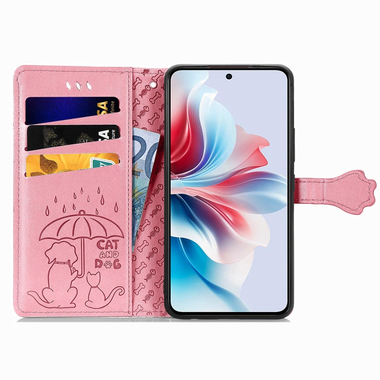ForOPPO Reno11 F 5G Cat and Dog Embossed Leather Phone Case