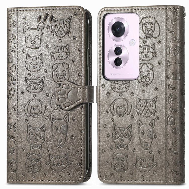 ForOPPO Reno11 F 5G Cat and Dog Embossed Leather Phone Case