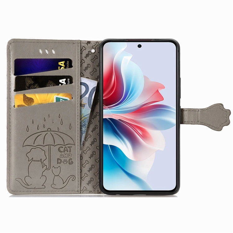ForOPPO Reno11 F 5G Cat and Dog Embossed Leather Phone Case