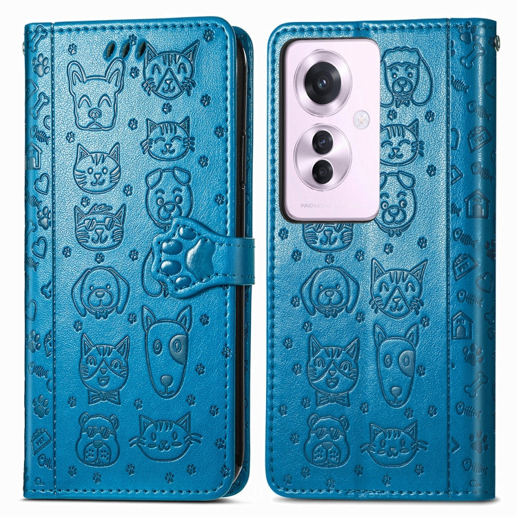 ForOPPO Reno11 F 5G Cat and Dog Embossed Leather Phone Case