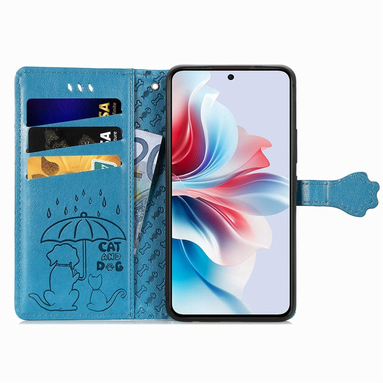 ForOPPO Reno11 F 5G Cat and Dog Embossed Leather Phone Case