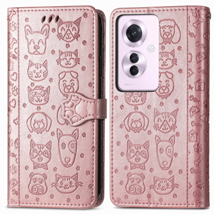 ForOPPO Reno11 F 5G Cat and Dog Embossed Leather Phone Case