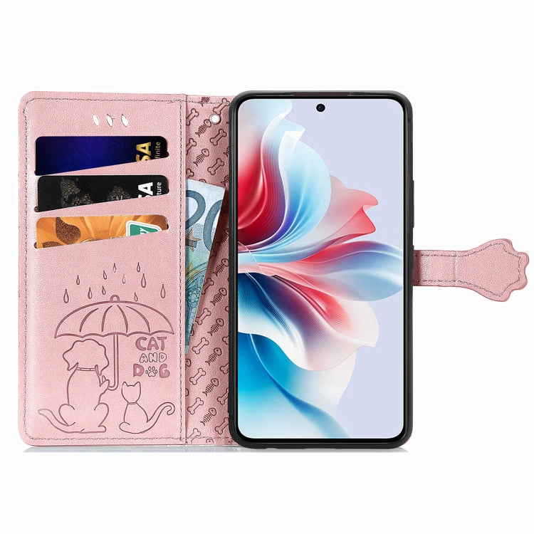 ForOPPO Reno11 F 5G Cat and Dog Embossed Leather Phone Case