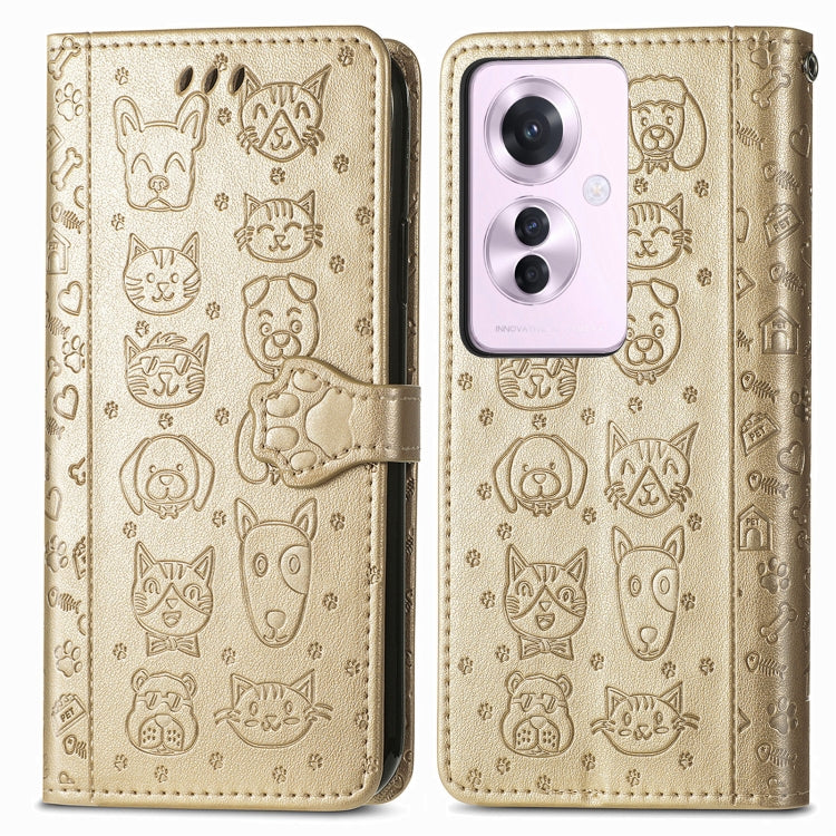 ForOPPO Reno11 F 5G Cat and Dog Embossed Leather Phone Case