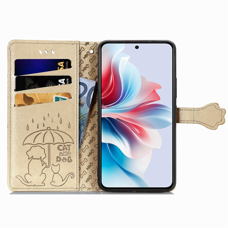 ForOPPO Reno11 F 5G Cat and Dog Embossed Leather Phone Case