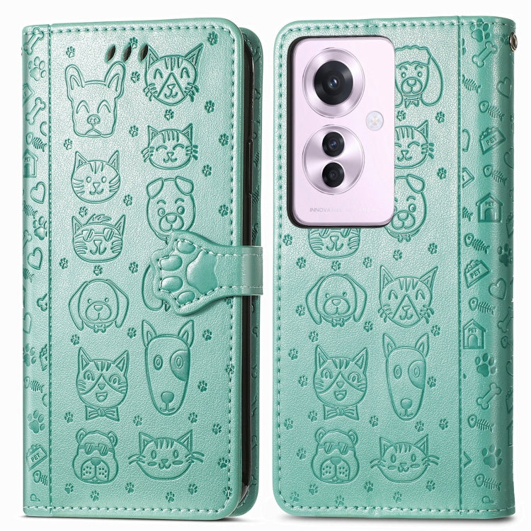 ForOPPO Reno11 F 5G Cat and Dog Embossed Leather Phone Case