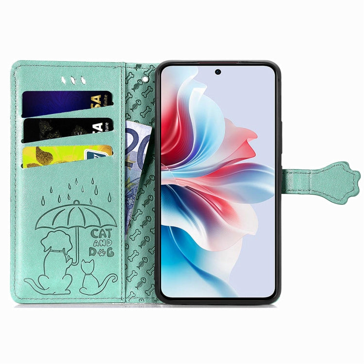 ForOPPO Reno11 F 5G Cat and Dog Embossed Leather Phone Case
