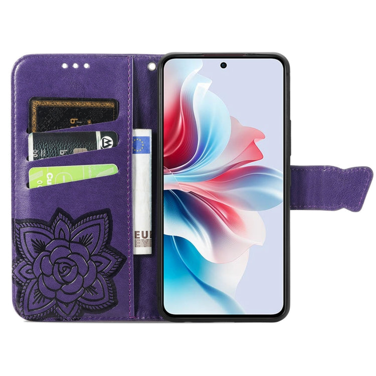 For OPPO Reno11 F 5G Butterfly Love Flower Embossed Leather Phone Case