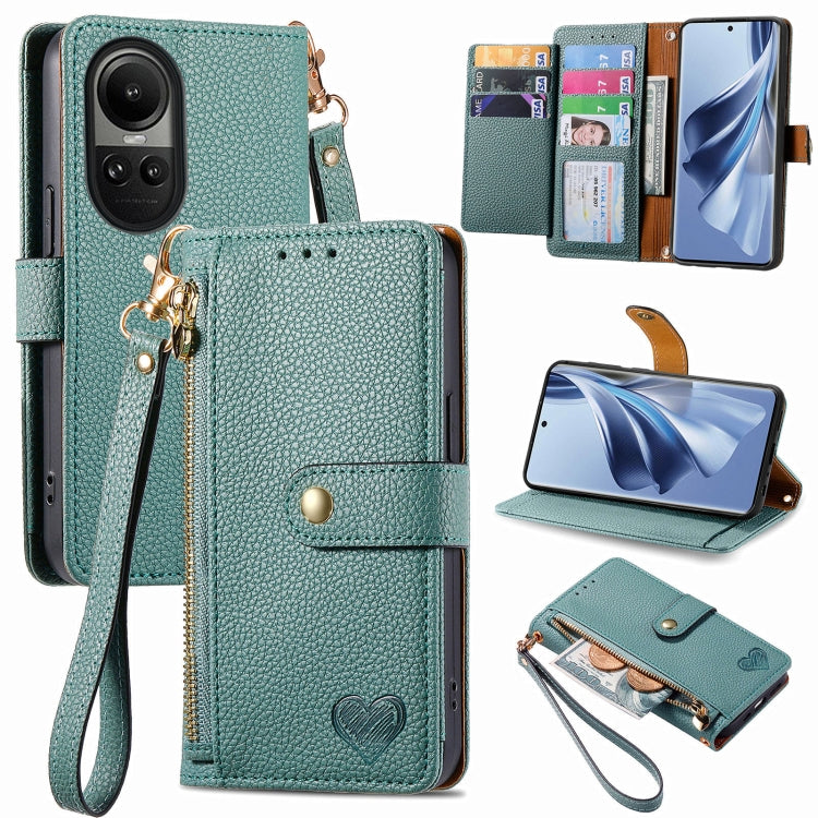 For OPPO Reno10 / 10 Pro Global Love Zipper Lanyard Leather Phone Case