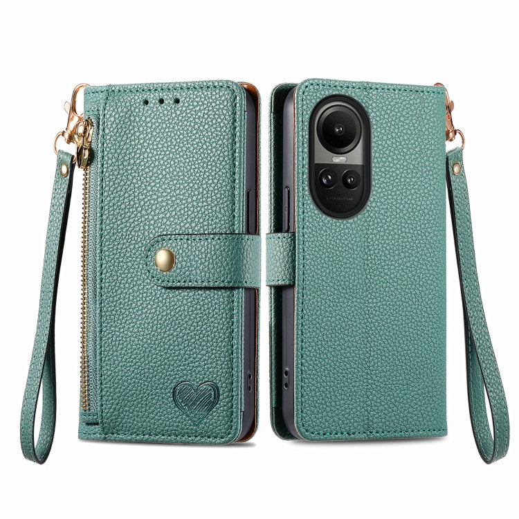 For OPPO Reno10 / 10 Pro Global Love Zipper Lanyard Leather Phone Case
