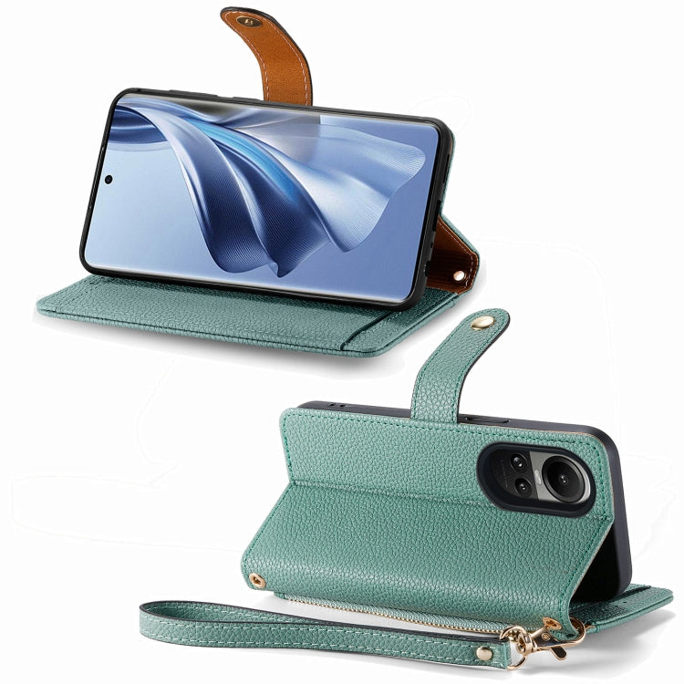 For OPPO Reno10 / 10 Pro Global Love Zipper Lanyard Leather Phone Case