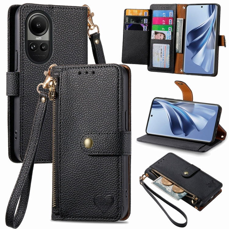 For OPPO Reno10 / 10 Pro Global Love Zipper Lanyard Leather Phone Case