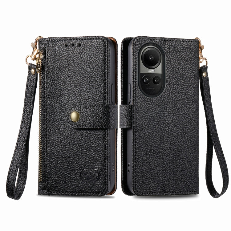 For OPPO Reno10 / 10 Pro Global Love Zipper Lanyard Leather Phone Case