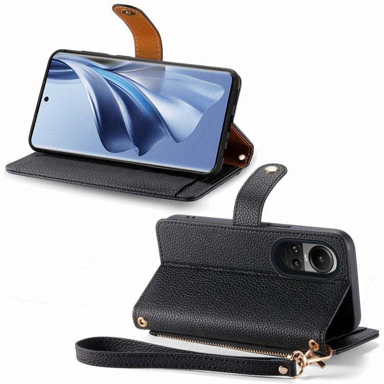 For OPPO Reno10 / 10 Pro Global Love Zipper Lanyard Leather Phone Case