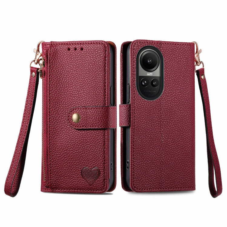 For OPPO Reno10 / 10 Pro Global Love Zipper Lanyard Leather Phone Case