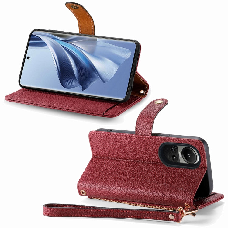 For OPPO Reno10 / 10 Pro Global Love Zipper Lanyard Leather Phone Case