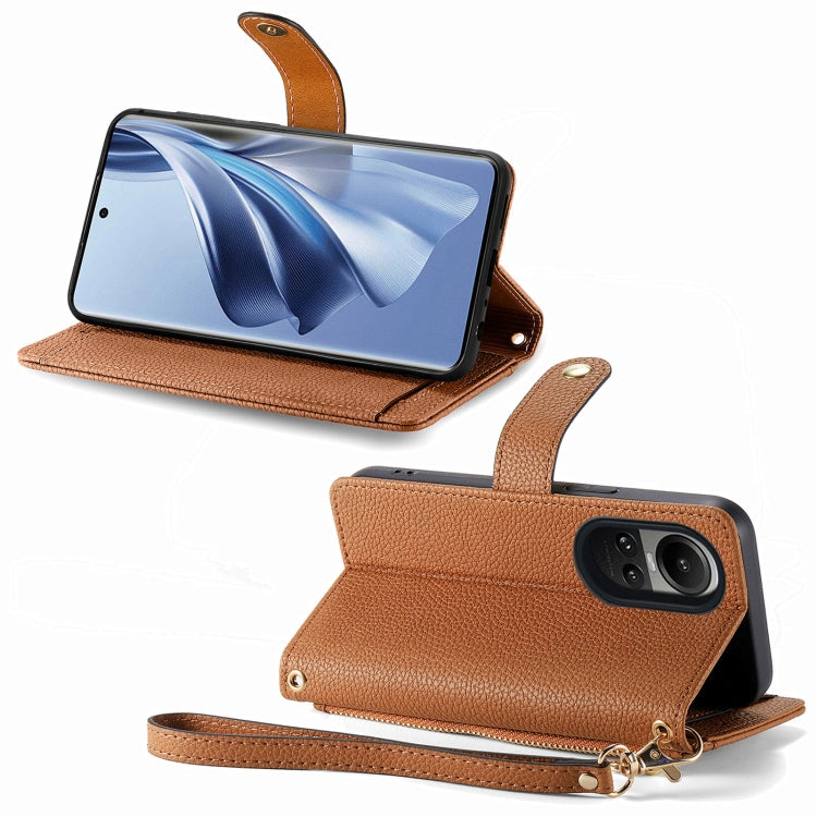 For OPPO Reno10 / 10 Pro Global Love Zipper Lanyard Leather Phone Case