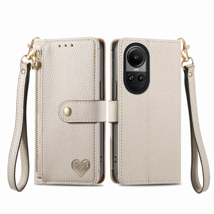 For OPPO Reno10 / 10 Pro Global Love Zipper Lanyard Leather Phone Case