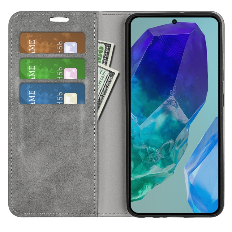 For Samsung Galaxy M55 5G Retro-skin Magnetic Suction Leather Phone Case