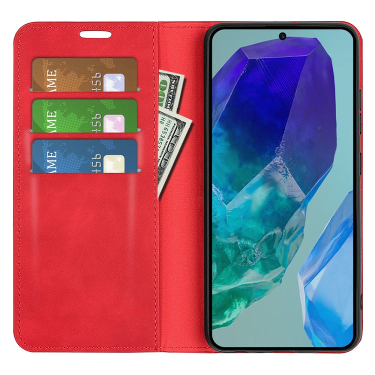 For Samsung Galaxy M55 5G Retro-skin Magnetic Suction Leather Phone Case