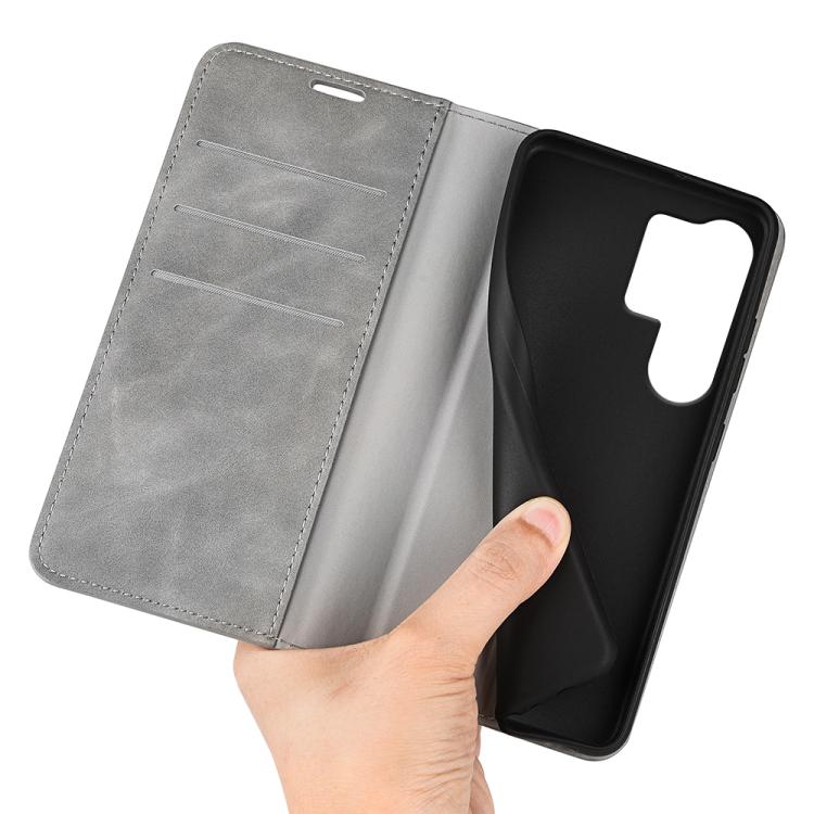 For Samsung Galaxy S25 Ultra 5G Retro-skin Magnetic Suction Leather Phone Case
