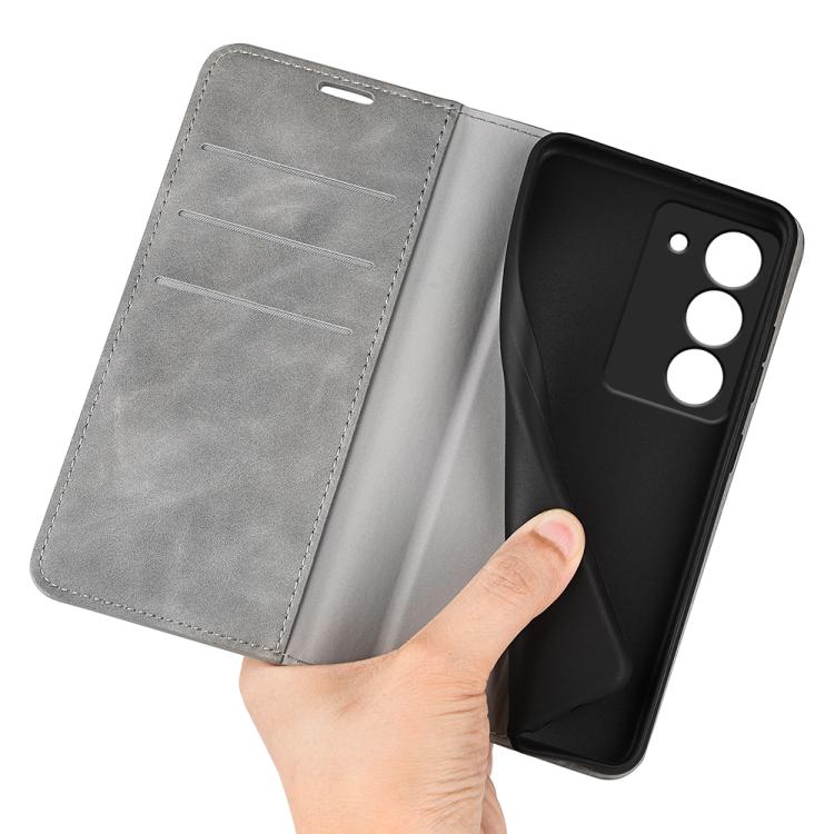 For Realme 14X 4G Retro-skin Magnetic Suction Leather Phone Case