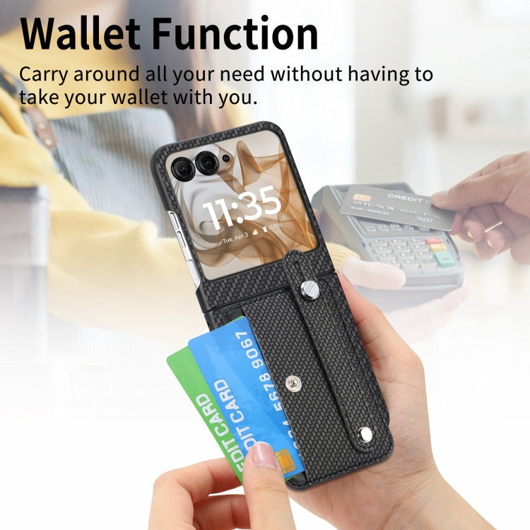 For Motorola Razr 50 Wristband Kickstand Card Wallet Back Cover Phone Case