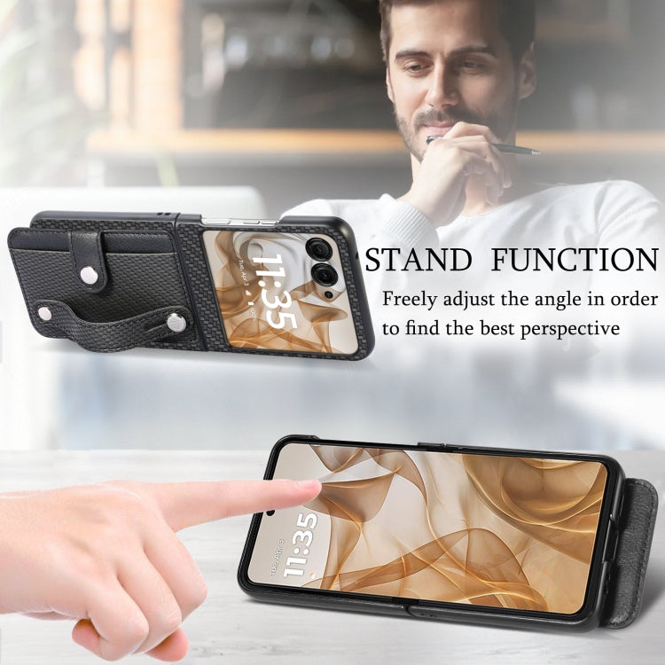 For Motorola Razr 50 Wristband Kickstand Card Wallet Back Cover Phone Case