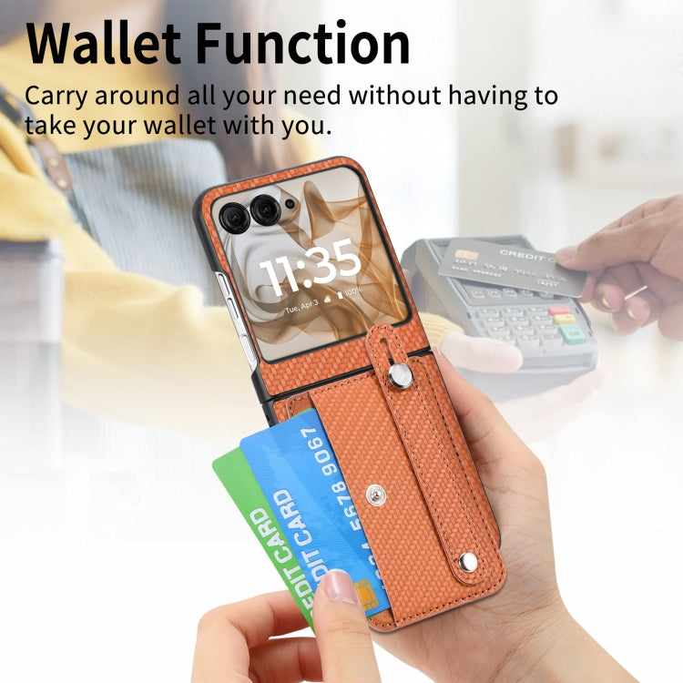 For Motorola Razr 50 Wristband Kickstand Card Wallet Back Cover Phone Case